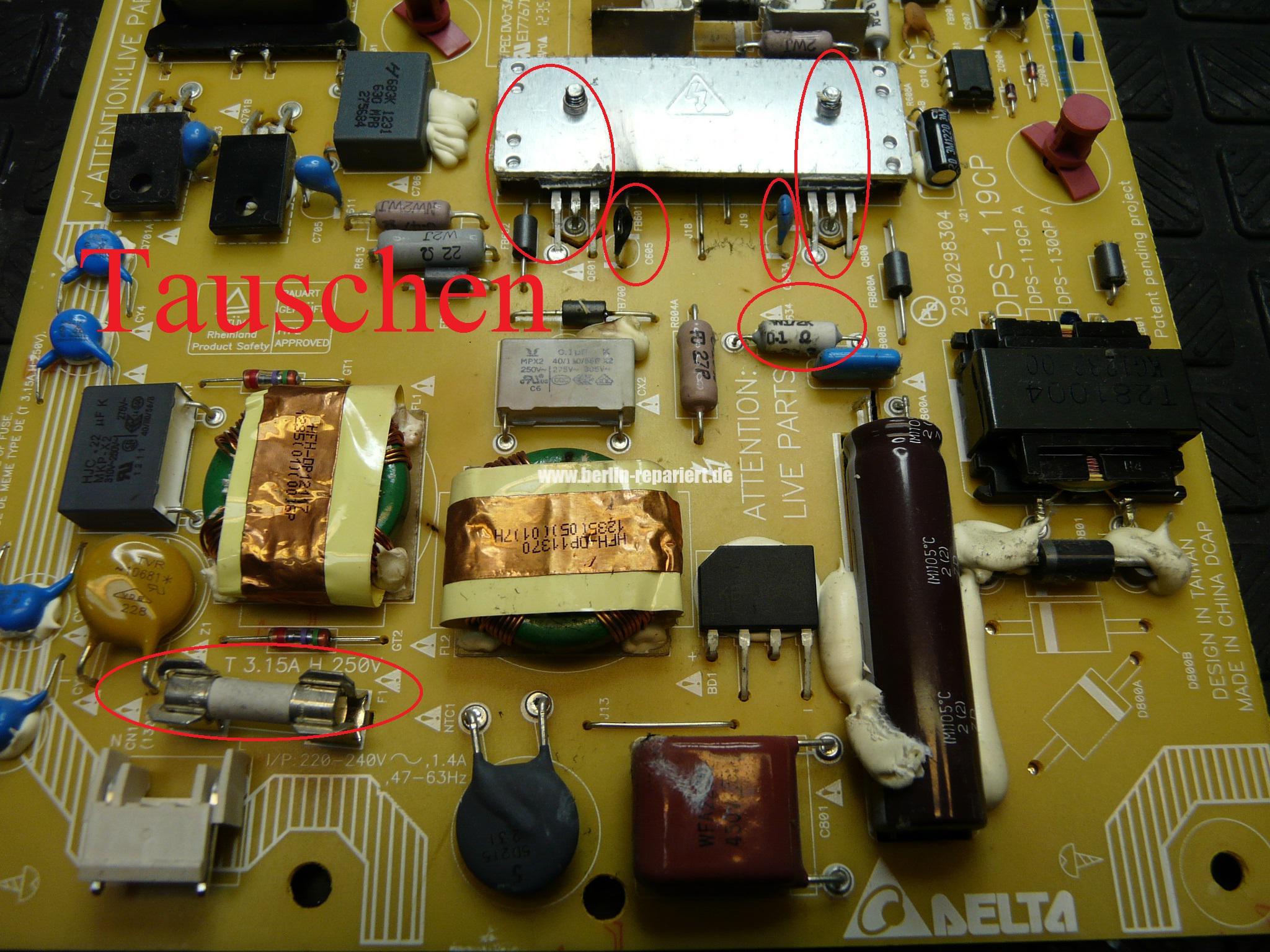Philips 47PFL6877, keine Funktion, Netzteil Defekt, Netzteil Reparieren ...